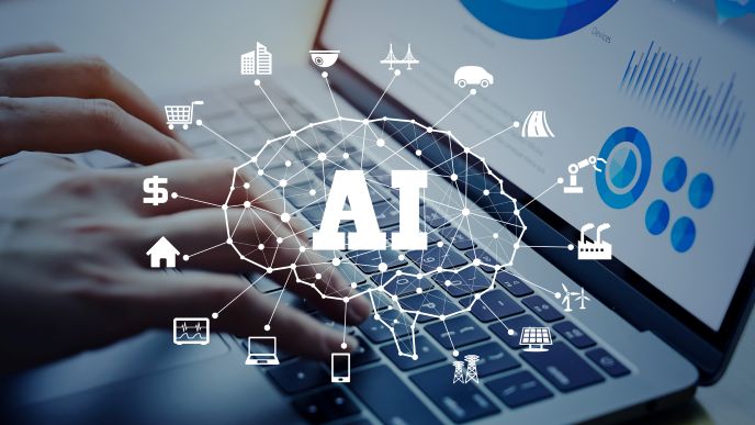 住居、金融、建設、デジタル機器、ショッピングなど、さまざまな分野でAIが業務効率化に活用されている様子を示したイメージ