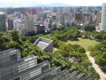 福岡天神フコク生命ビルから見下ろす天神中央公園
